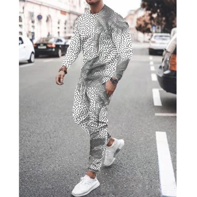 Spring Autumn Two-Piece Men Sport Suit T-Shirt Men's Fashion Print Hip Hop Streetwear Leisure Men's Sportswear Casual New