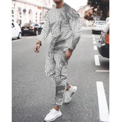 Spring Autumn Two-Piece Men Sport Suit T-Shirt Men's Fashion Print Hip Hop Streetwear Leisure Men's Sportswear Casual New
