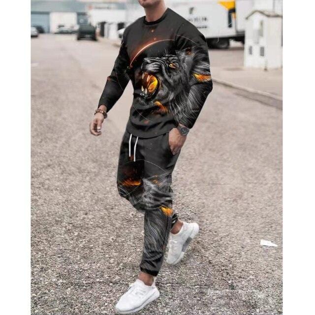 Men's Sportswear Two-Piece Men Sport Suit T-Shirt Men's Fashion Print Hip Hop Spring Autum Streetwear Leisure 2021 Casual New