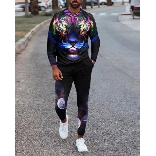 Men's Sportswear Two-Piece Men Sport Suit T-Shirt Men's Fashion Print Hip Hop Spring Autum Streetwear Leisure 2021 Casual New