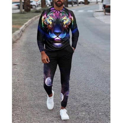 Men's Sportswear Two-Piece Men Sport Suit T-Shirt Men's Fashion Print Hip Hop Spring Autum Streetwear Leisure  Casual New