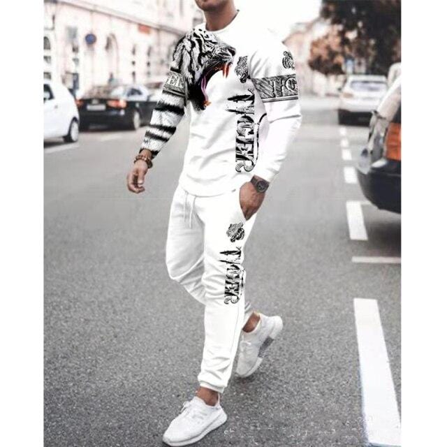 Men's Sportswear Two-Piece Men Sport Suit T-Shirt Men's Fashion Print Hip Hop Spring Autum Streetwear Leisure 2021 Casual New