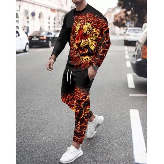 Men's Sportswear Two-Piece Men Sport Suit T-Shirt Men's Fashion Print Hip Hop Spring Autum Streetwear Leisure 2021 Casual New