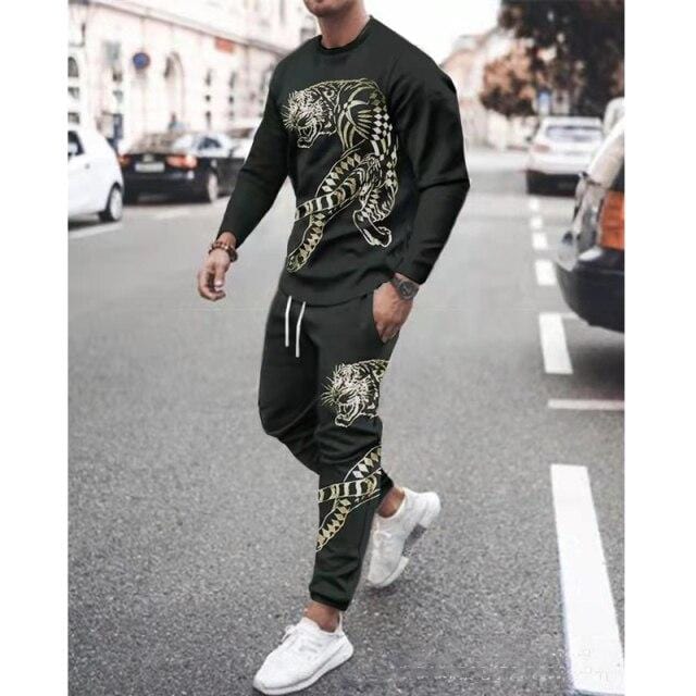 Men's Sportswear Two-Piece Men Sport Suit T-Shirt Men's Fashion Print Hip Hop Spring Autum Streetwear Leisure 2021 Casual New