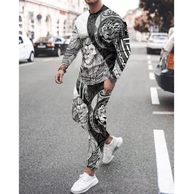 Men's Sportswear Two-Piece Men Sport Suit T-Shirt Men's Fashion Print Hip Hop Spring Autum Streetwear Leisure 2021 Casual New