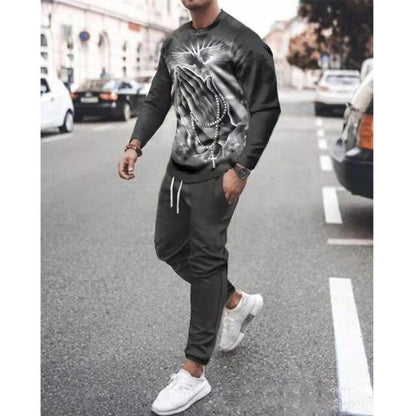 Men's Sportswear Two-Piece Men Sport Suit T-Shirt Men's Fashion Print Hip Hop Spring Autum Streetwear Leisure  Casual New