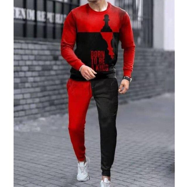 Spring Autumn New Men O-Neck Long Sleeve T-shirt+Trousers Sports Loose Two-piece Casual Suit 3D Glare Camouflage Printed Set