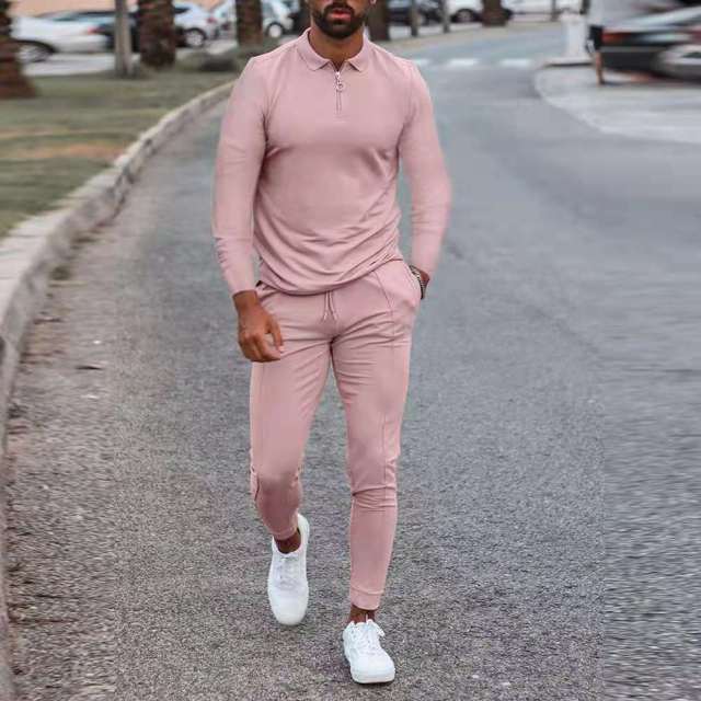 Men's Tracksuit Spring Autumn Clothes Sportswear 2 Piece Set Long Sleeve Polo Shirt+Pants Solid Sweatsuit Sports Suits For Male