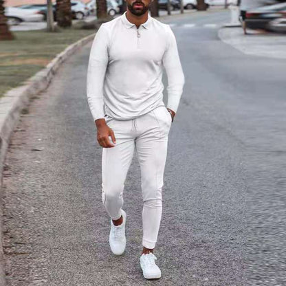 Men's Tracksuit Spring Autumn Clothes Sportswear 2 Piece Set Long Sleeve Polo Shirt+Pants Solid Sweatsuit Sports Suits For Male