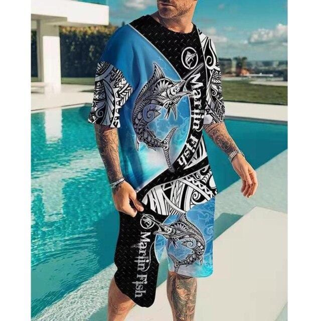 Men Suit Summer Fashion 2-piece Set Men Street Short Sleeve Shirts And Shorts Pants Casual Clothing Jogging Hawaiian Tracksuit