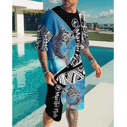 Men Suit Summer Fashion 2-piece Set Men Street Short Sleeve Shirts And Shorts Pants Casual Clothing Jogging Hawaiian Tracksuit