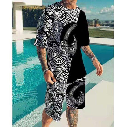 Men Suit Summer Fashion 2-piece Set Men Street Short Sleeve Shirts And Shorts Pants Casual Clothing Jogging Hawaiian Tracksuit