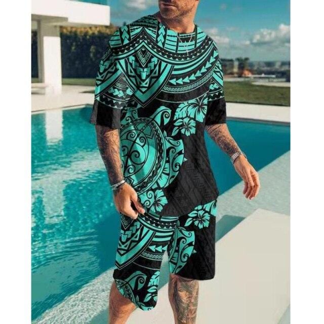 Men Suit Summer Fashion 2-piece Set Men Street Short Sleeve Shirts And Shorts Pants Casual Clothing Jogging Hawaiian Tracksuit