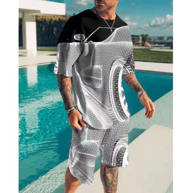 Men Suit Summer Fashion 2-piece Set Men Street Short Sleeve Shirts And Shorts Pants Casual Clothing Jogging Hawaiian Tracksuit