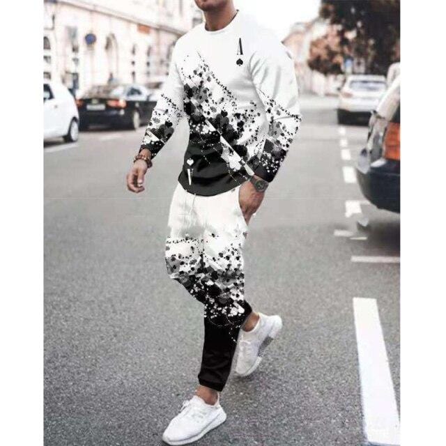Men Tracksuit Men Sportsuit Gentlemen Vintage 3D Color Print Long Sleeve Tops+Sweatpants Set Gyms Casual Oversiz Sportswear Suit