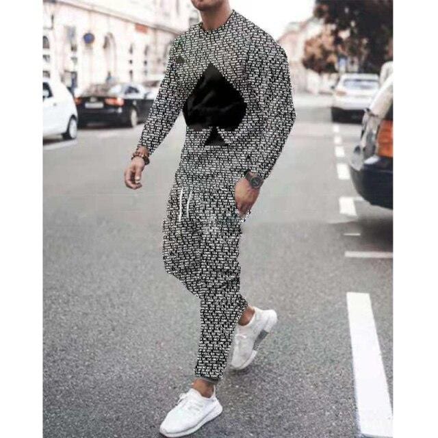 Men Tracksuit Men Sportsuit Gentlemen Vintage 3D Color Print Long Sleeve Tops+Sweatpants Set Gyms Casual Oversiz Sportswear Suit