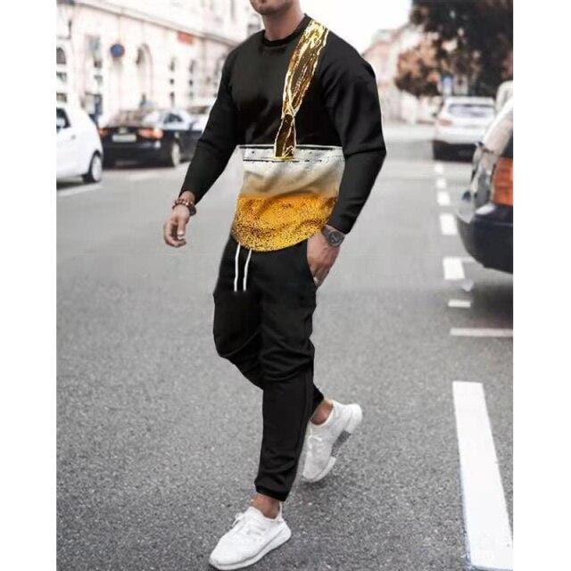 Men Tracksuit Men Sportsuit Gentlemen Vintage 3D Color Print Long Sleeve Tops+Sweatpants Set Gyms Casual Oversiz Sportswear Suit