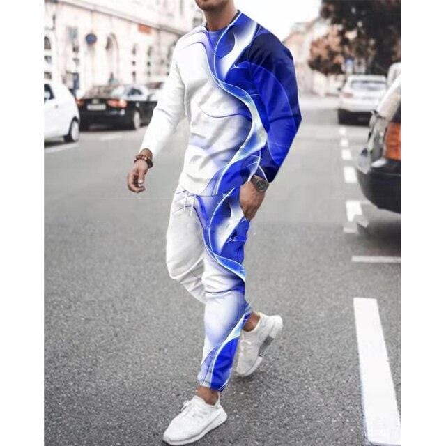 Men Tracksuit Men Sportsuit Gentlemen Vintage 3D Color Print Long Sleeve Tops+Sweatpants Set Gyms Casual Oversiz Sportswear Suit