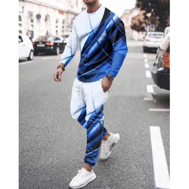 Men Tracksuit Men Sportsuit Gentlemen Vintage 3D Color Print Long Sleeve Tops+Sweatpants Set Gyms Casual Oversiz Sportswear Suit