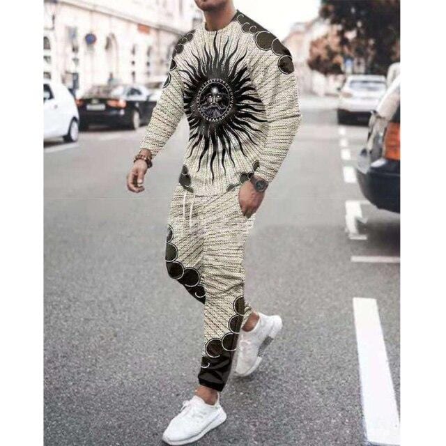 Trening bărbați Costum sport pentru bărbați Gentlemen Vintage 3D Color Print Topuri cu mâneci lungi+pantaloni de sport Set Sală de sport Casual Oversiz