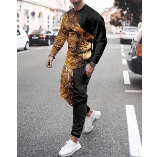 Men Tracksuit Men Sportsuit Gentlemen Vintage 3D Color Print Long Sleeve Tops+Sweatpants Set Gyms Casual Oversiz Sportswear Suit