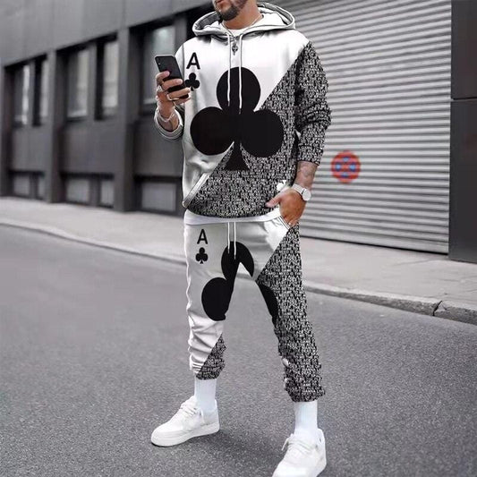 2021 Autumn New Men's Sets 3D Printed Poker Hoodie Casual Sweatpants Clothes Men Sportswear Two-piece Winter Fashion Suit