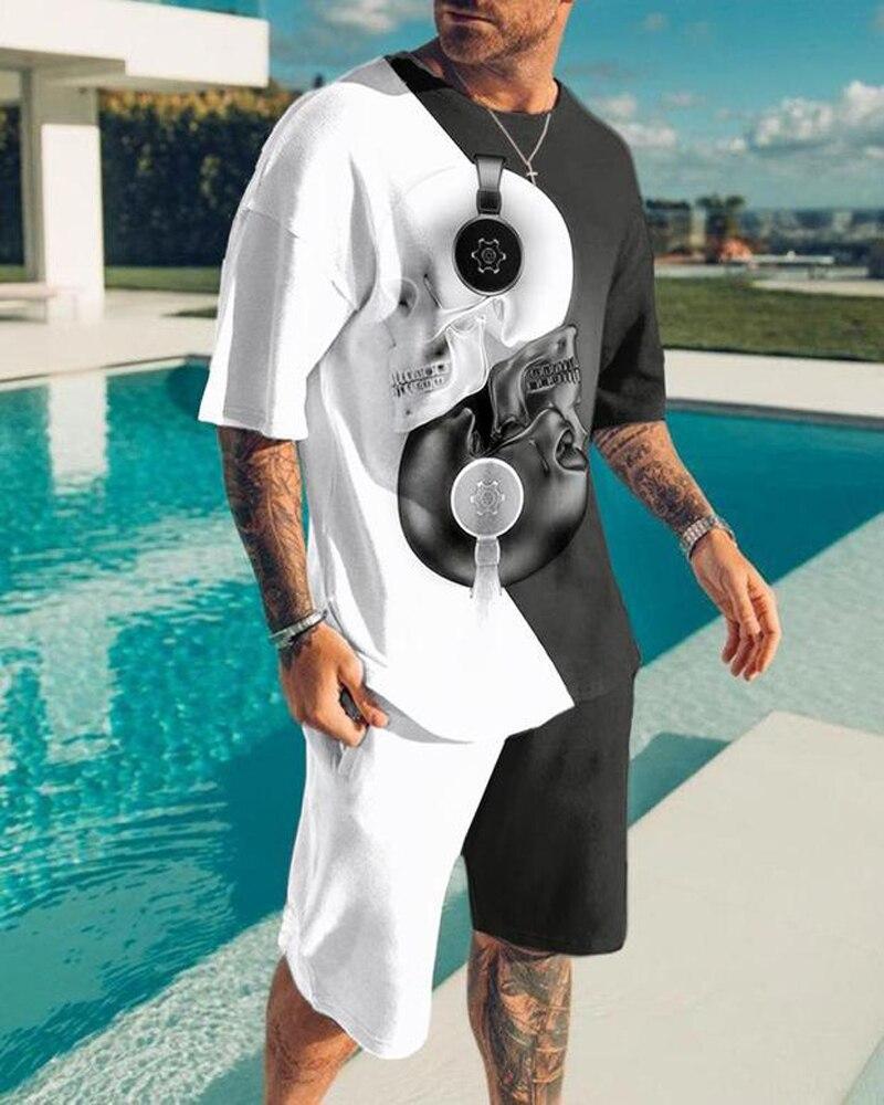 Summer Fashion Casual Short Sleeve Shorts Two-Piece Sports Casual Loose Plus-Size Men's Suit