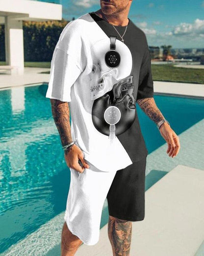 Summer Fashion Casual Short Sleeve Shorts Two-Piece Sports Casual Loose Plus-Size Men's Suit
