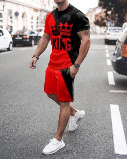 Summer Fashion Casual Short Sleeve Shorts Two-Piece Sports Casual Loose Plus-Size Men's Suit