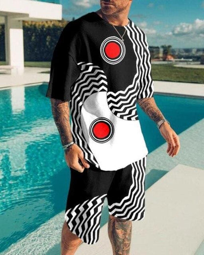 Summer Fashion Casual Short Sleeve Shorts Two-Piece Sports Casual Loose Plus-Size Men's Suit