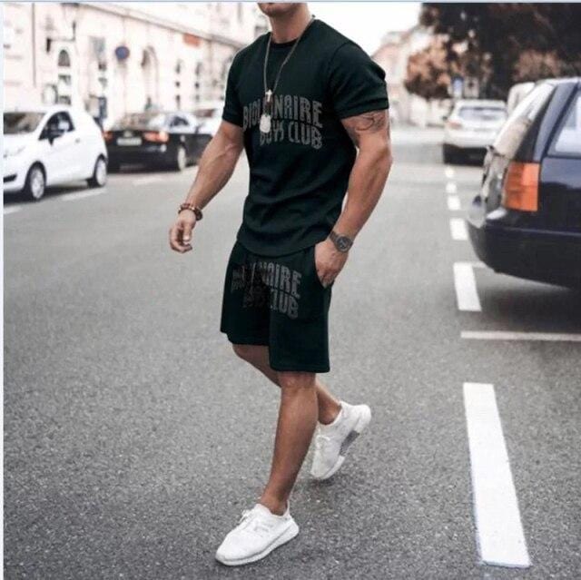 2021 Summer Fashion Casual Short Sleeve Shorts Two-Piece Sports Casual Loose Plus-Size Men's Suit