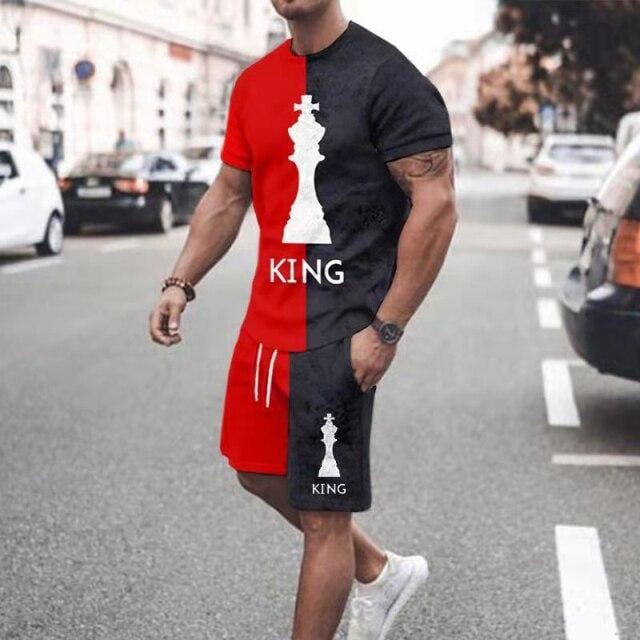 2021 Summer New Men Casual Sets Vintage National Printed Short Sleeve T-shirt +Shorts 2 Pieces Tracksuit Suit Men\s Sportswear