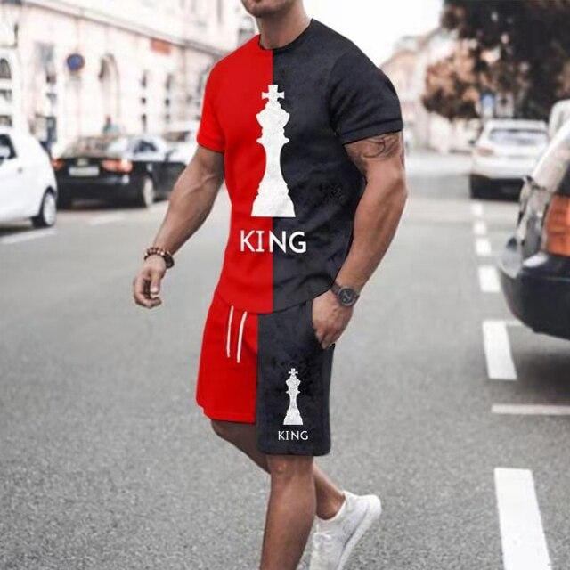 2021 Summer New Men Casual Sets Vintage National Printed Short Sleeve T-shirt +Shorts 2 Pieces Tracksuit Suit Men\s Sportswear