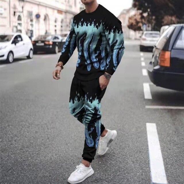 Tracksuits Men Sportswear New Spring Autumn 2 Piece Sets Octopus Print Sports Suit T-shirt+Pants Sweatsuit Male Fashion Clothes