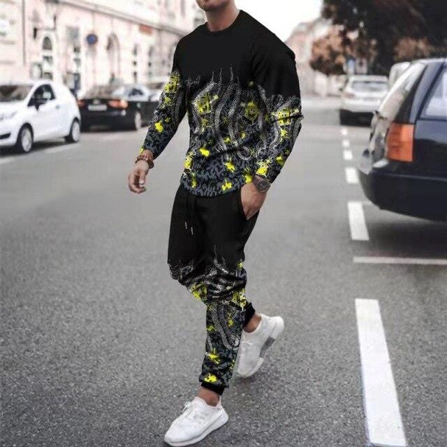 Tracksuits Men Sportswear New Spring Autumn 2 Piece Sets Octopus Print Sports Suit T-shirt+Pants Sweatsuit Male Fashion Clothes