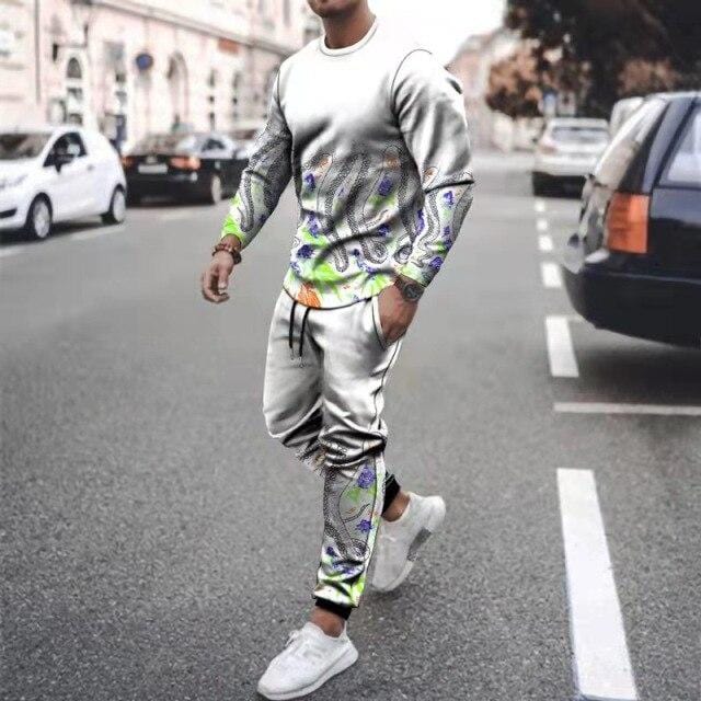 Tracksuits Men Sportswear New Spring Autumn 2 Piece Sets Octopus Print Sports Suit T-shirt+Pants Sweatsuit Male Fashion Clothes