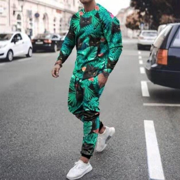 Treninguri Bărbați Îmbrăcăminte sport Nouă primăvară Toamnă Seturi 2 piese Costum sport cu imprimeu Caracatiță Tricou+Pantaloni Hanoră Haine moda masculină