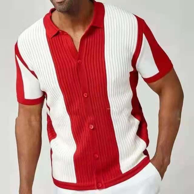 New Vintage Patchwork Shirt For Men  Casual Loose Short Sleeve Shirts Summer Mens Fashion Buttoned Lapel Tops Streetwear