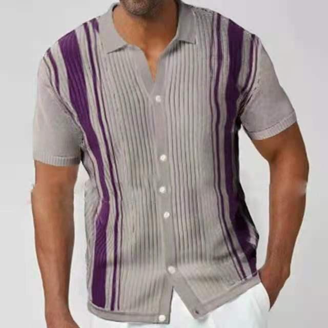 New Vintage Patchwork Shirt For Men  Casual Loose Short Sleeve Shirts Summer Mens Fashion Buttoned Lapel Tops Streetwear