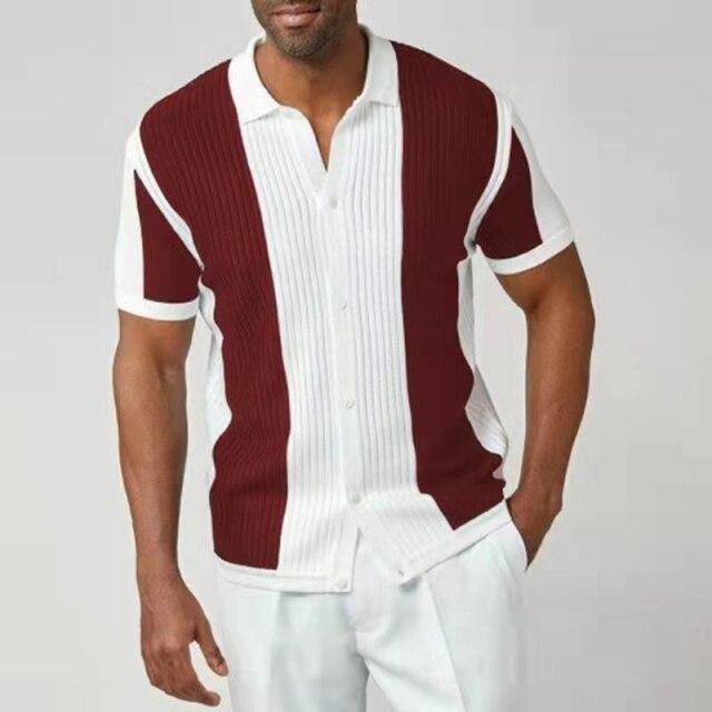 New Vintage Patchwork Shirt For Men  Casual Loose Short Sleeve Shirts Summer Mens Fashion Buttoned Lapel Tops Streetwear
