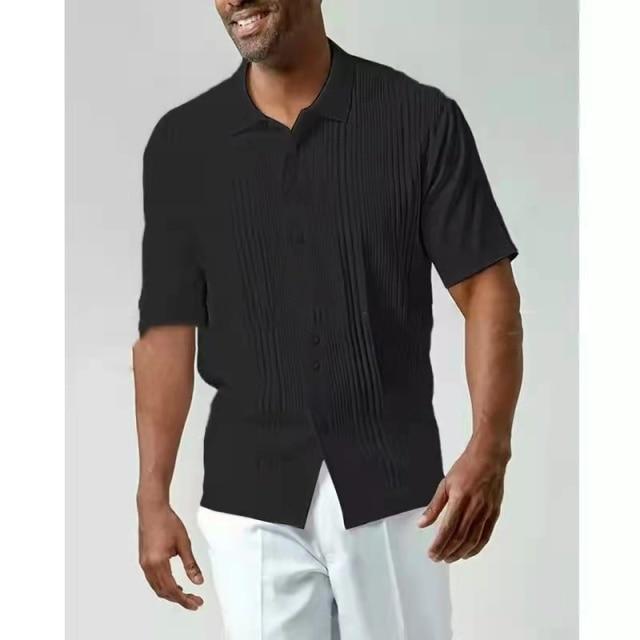 New Vintage Patchwork Shirt For Men  Casual Loose Short Sleeve Shirts Summer Mens Fashion Buttoned Lapel Tops Streetwear