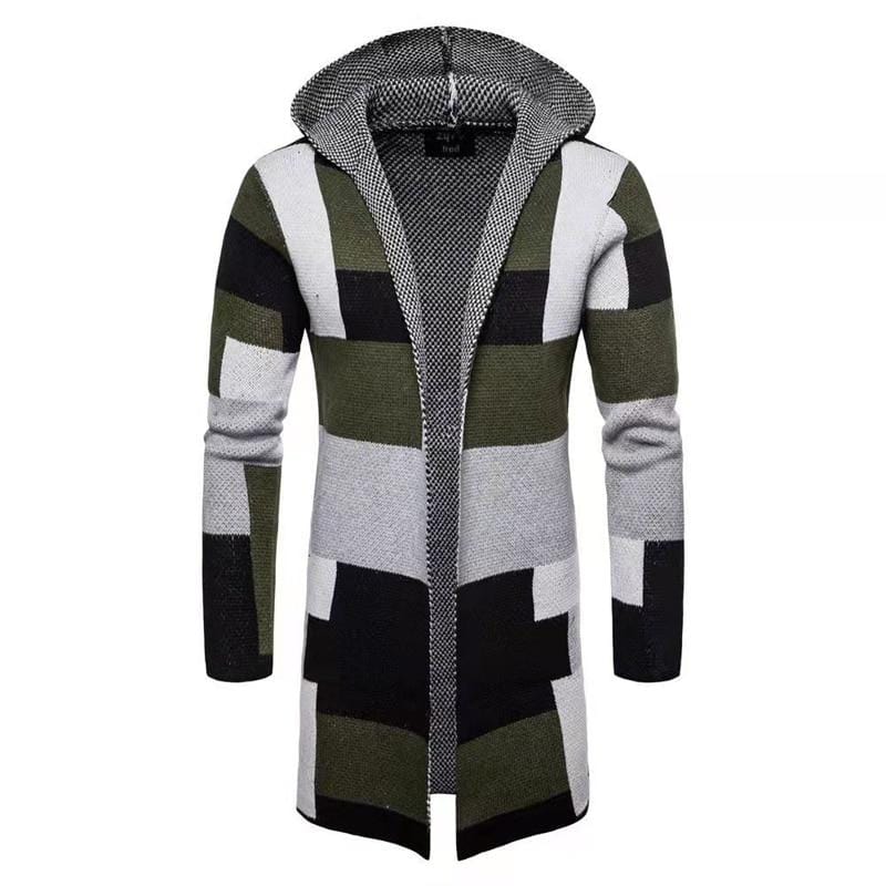 2021 Autumn Winter New Men's Sweater Casual Color Matching Mid-length Loose Thick Hooded Knitted Men's Coat Cardigan Jacket