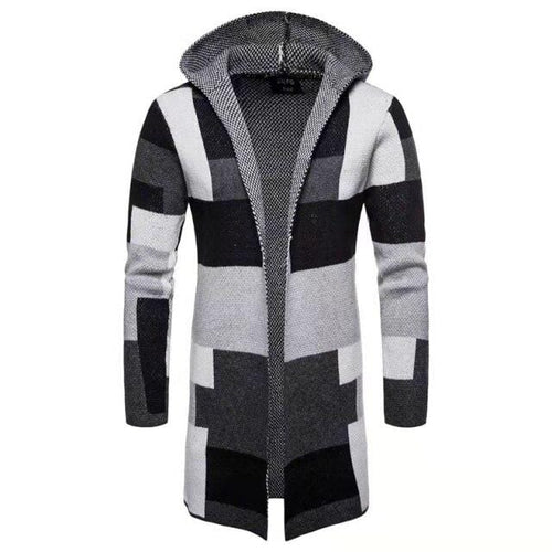 Autumn Winter New Men's Sweater Casual Color Matching Mid-length Loose Thick Hooded Knitted Men's Coat Cardigan Jacket