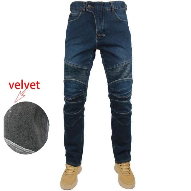 Kominie Moto Pants Plus Velvet Stretch Thick Motorcycle Rider Racing Denim Jeans Anti-fall Winter Pants With Protective Gear