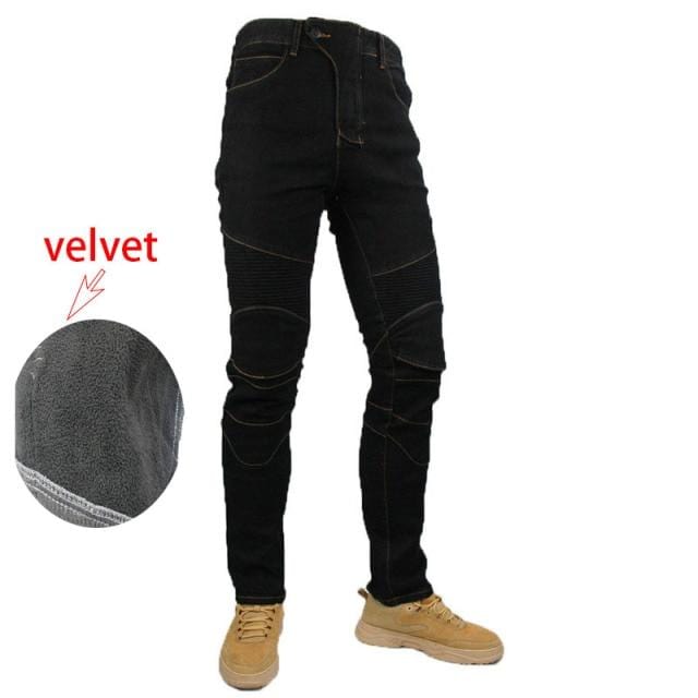 Kominie Moto Pants Plus Velvet Stretch Thick Motorcycle Rider Racing Denim Jeans Anti-fall Winter Pants With Protective Gear