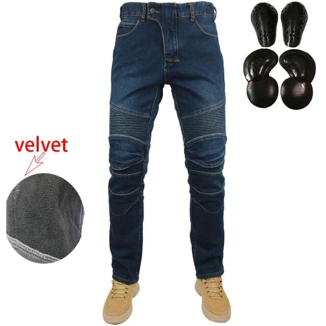 Kominie Moto Pants Plus Velvet Stretch Thick Motorcycle Rider Racing Denim Jeans Anti-fall Winter Pants With Protective Gear