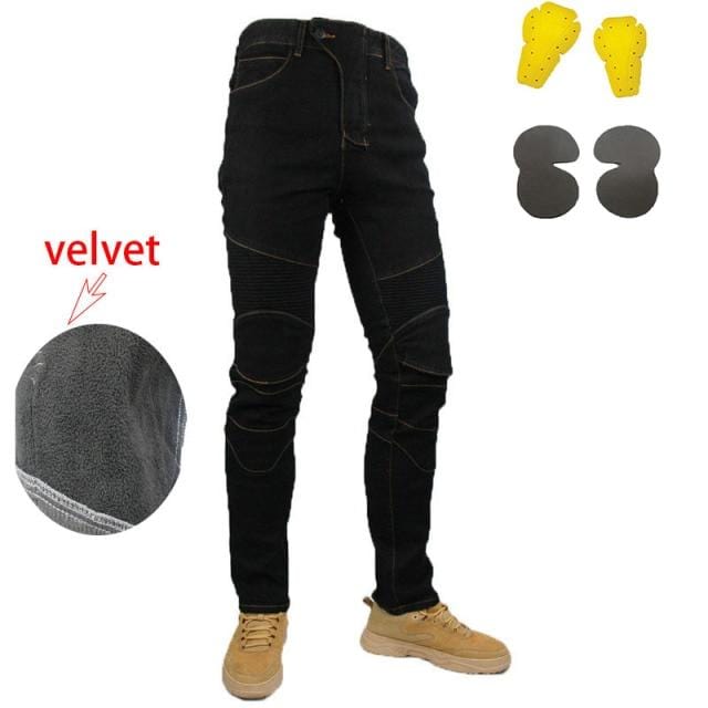 Kominie Moto Pants Plus Velvet Stretch Thick Motorcycle Rider Racing Denim Jeans Anti-fall Winter Pants With Protective Gear