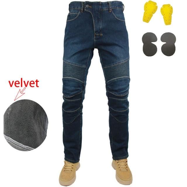 Kominie Moto Pants Plus Velvet Stretch Thick Motorcycle Rider Racing Denim Jeans Anti-fall Winter Pants With Protective Gear