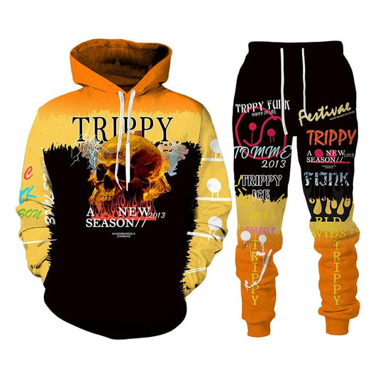 Autumn Winter 3D Trippy Skull Printed Sweatshirts and Pants Set Harajuku Hoodies Unisex Tracksuit Casual Men&#39;s Clothing Suit