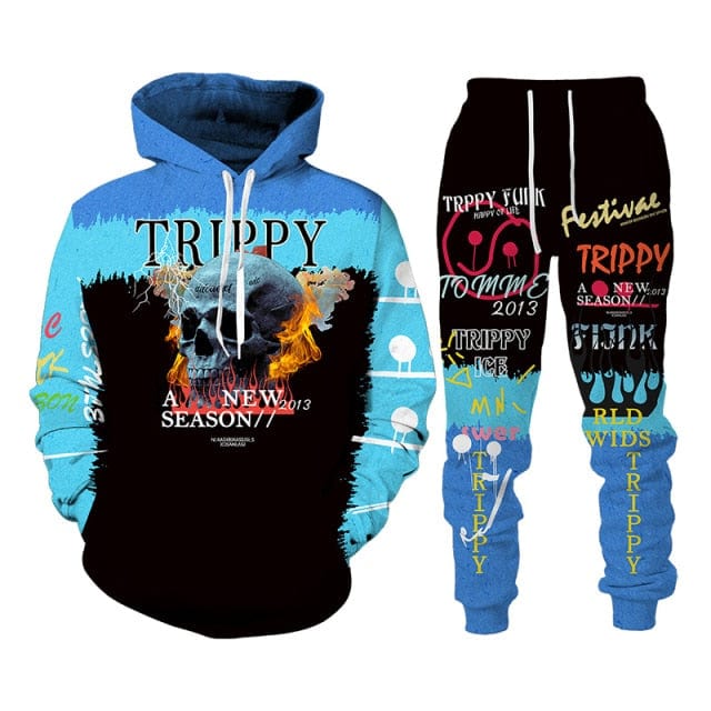 Autumn Winter 3D Trippy Skull Printed Sweatshirts and Pants Set Harajuku Hoodies Unisex Tracksuit Casual Men&#39;s Clothing Suit